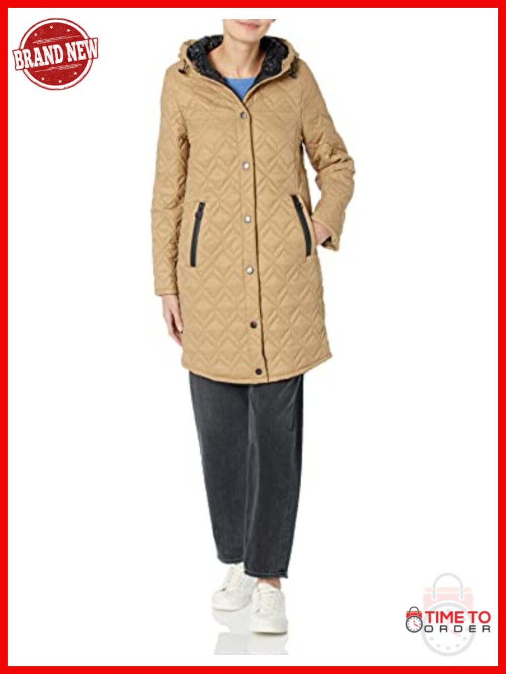 Women's Mid-Length Quilted Down Alternative Parka with Attached Hood - Picture 1 of 3